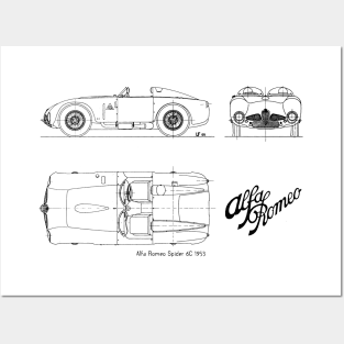 Alfa Romeo Spider 6C 1953 Blueprint Posters and Art